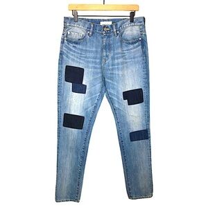 Blue Boyfriend Jeans with Patchwork
